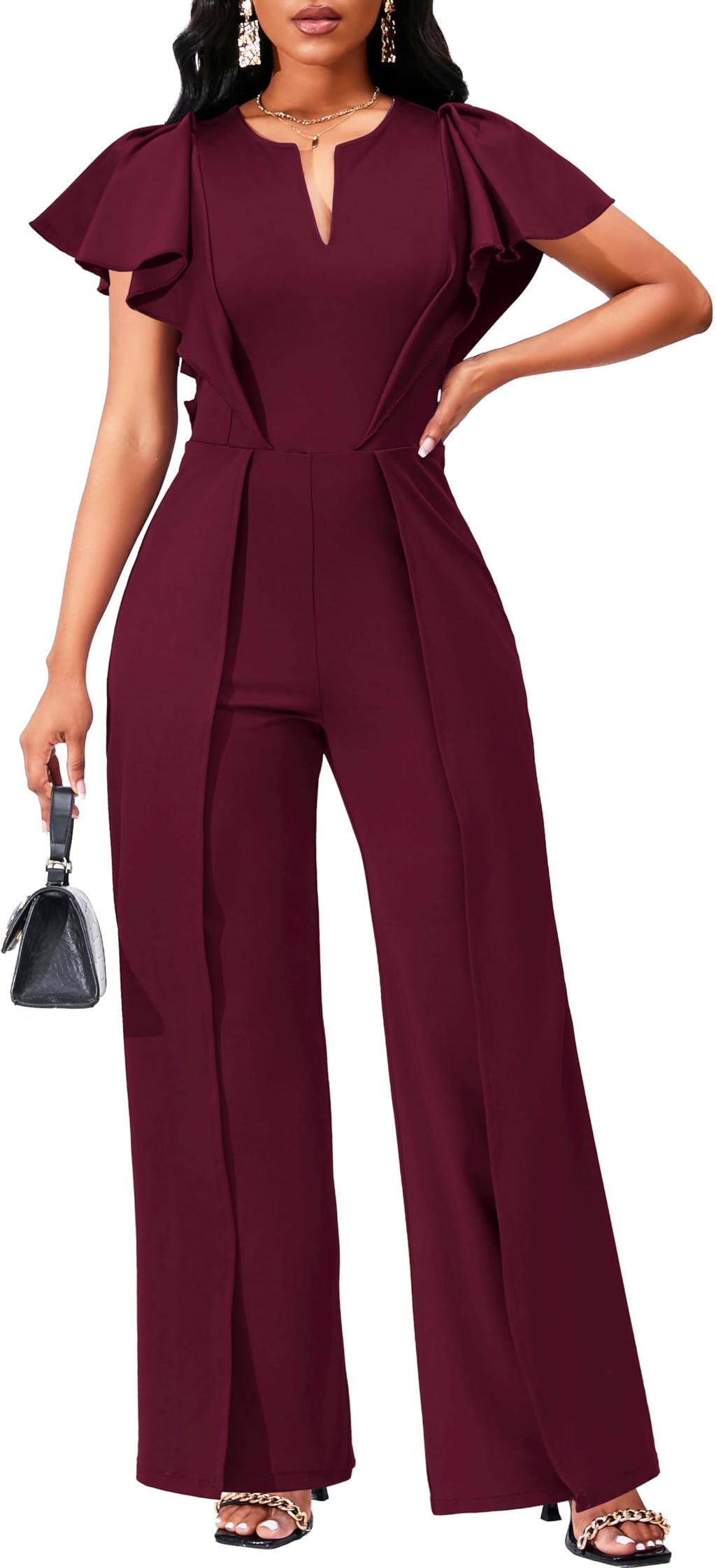 SxClub Elegant Jumpsuits for Women Dressy Formal Casual Long Straight Pants Business Jumpsuit