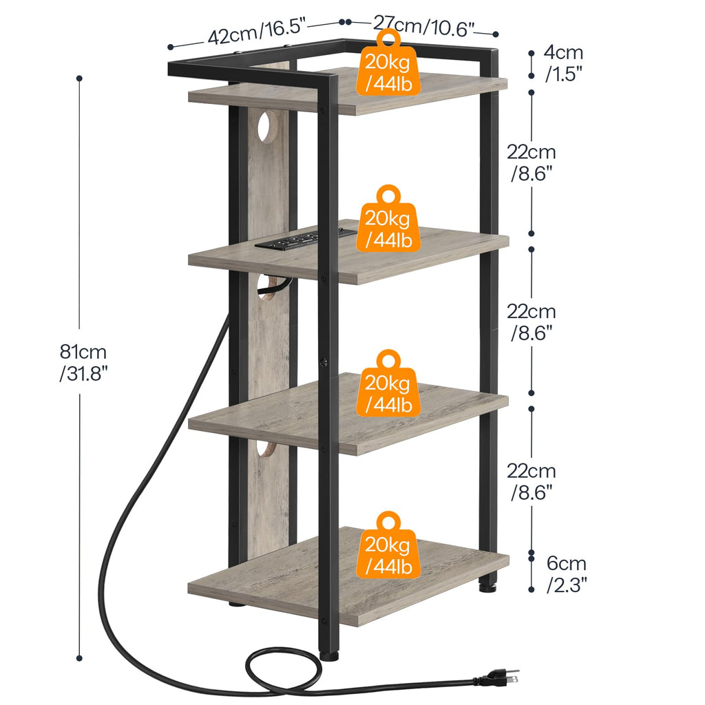 HOOBRO Game Console Shelf, 4-Tier Video Gaming Consoles Stand with Outlet & RGB Light, Audio Rack Tower for Turntable, Stereo Equipment, Wooden Entertainment Storage Stand, Black BB38UDCJ01