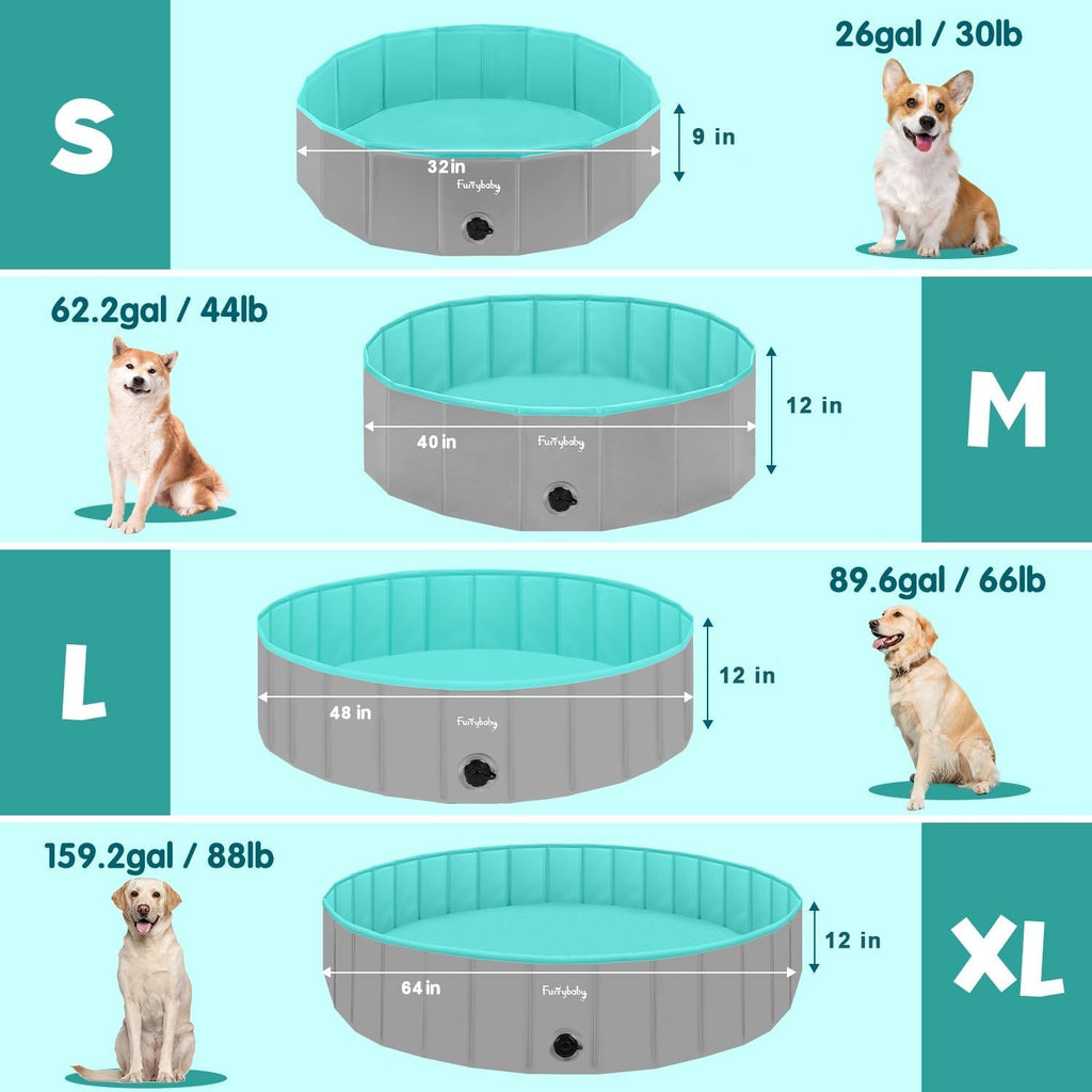 Foldable Dog Pool, Hard Plastic Kiddie Pool for Dogs, Collapsible Dog Pool with Rigid PP Core, Non-Slip PVC, Durable Pet Bath Tub for Indoor/Outdoor Backyard, 32" Green