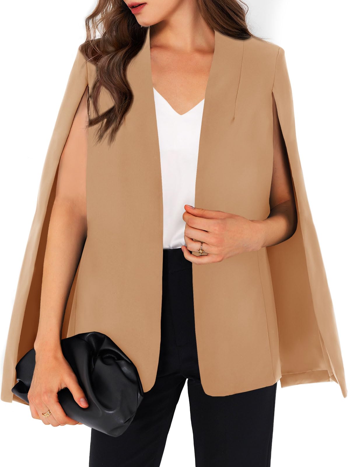 GAMISOTE Womens Cape Blazer Split Sleeve Open Front Casual Jacket Coat Workwear