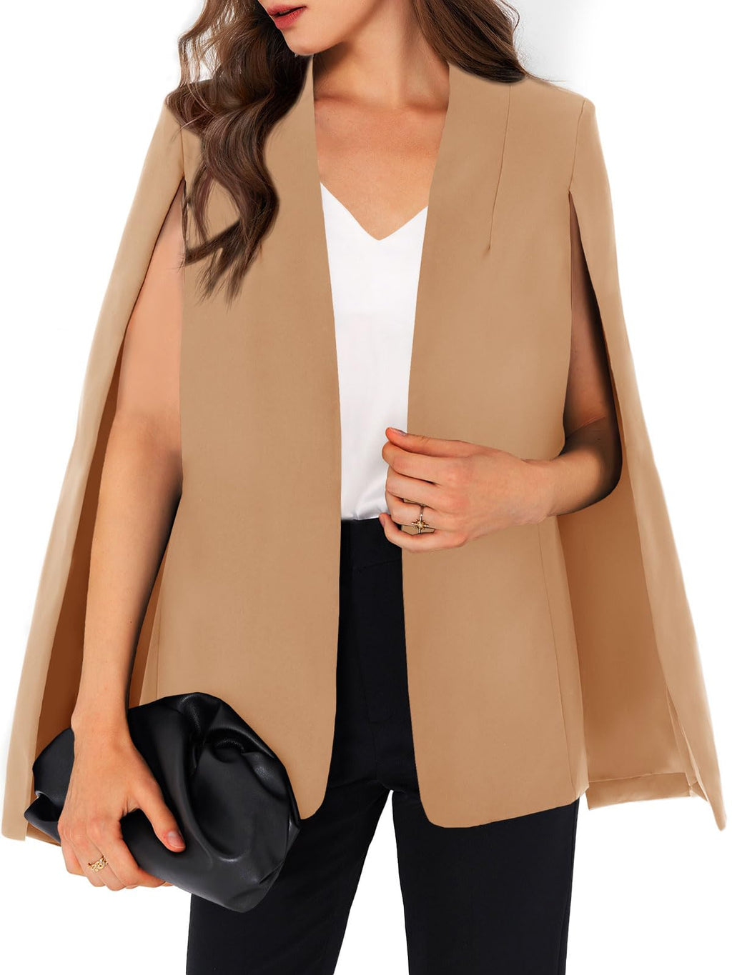 GAMISOTE Womens Cape Blazer Split Sleeve Open Front Casual Jacket Coat Workwear
