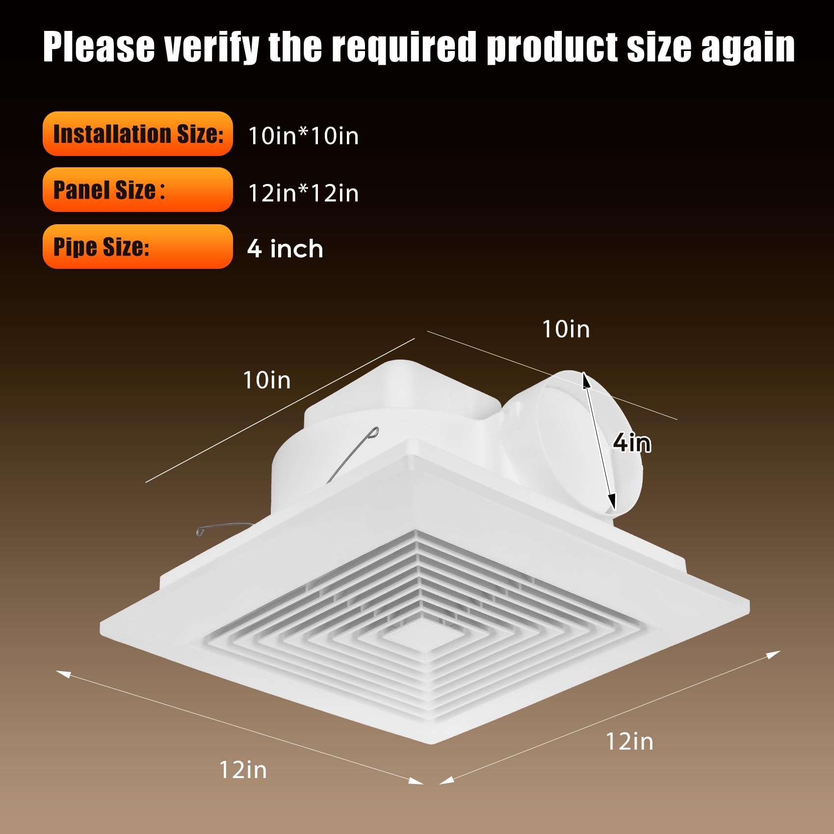 Orsong Bathroom Exhaust Fan 10" Panel Ultra Quiet without Light(8x8 Mount), 110CFM, 4" Duct for Bathroom/Garage/Home