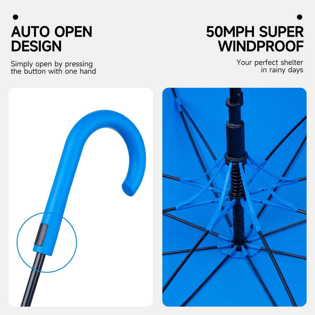 RUMBRELLA UV Stick Umbrella Auto Open UPF 50+ with J Hook Handle 51IN