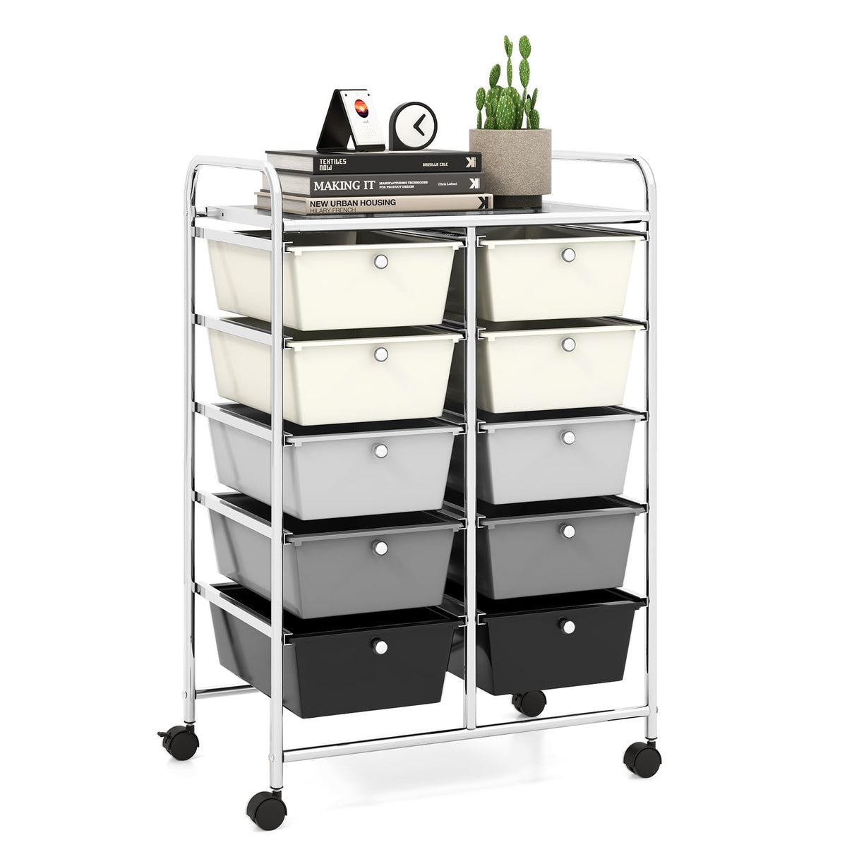 LDAILY 9 Drawer Rolling Storage Cart, Rolling Cart with Drawers for Classroom, Art Supply Craft Organizer on Wheel with Metal Frame & Handles for Home Office School