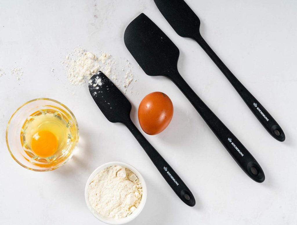 KITCHENLOVE Premium 600°F Heat Resistant 5 Piece Silicone Spatula Set for Baking, Cooking, Mixing - Non-Stick with High Grade S-Iron Steel Core - One Piece Seamless Design - BPA Free (Black)