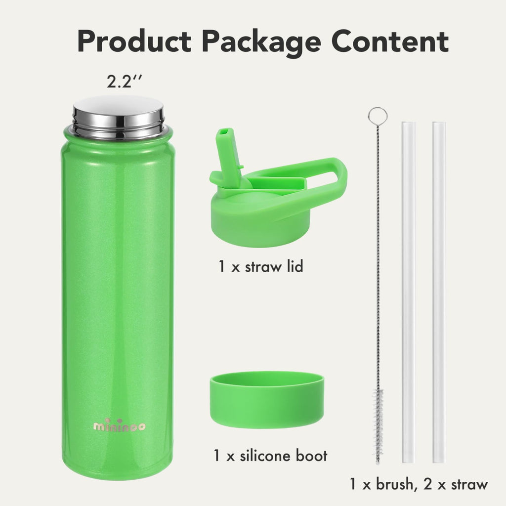mininoo 24 oz Insulated Water Bottle with Straw Lid, Stainless Steel Double Wall Vacuum, Leak Proof, BPA Free, Keep Cold for 24H & Hot for 12H-2 pack(Black)