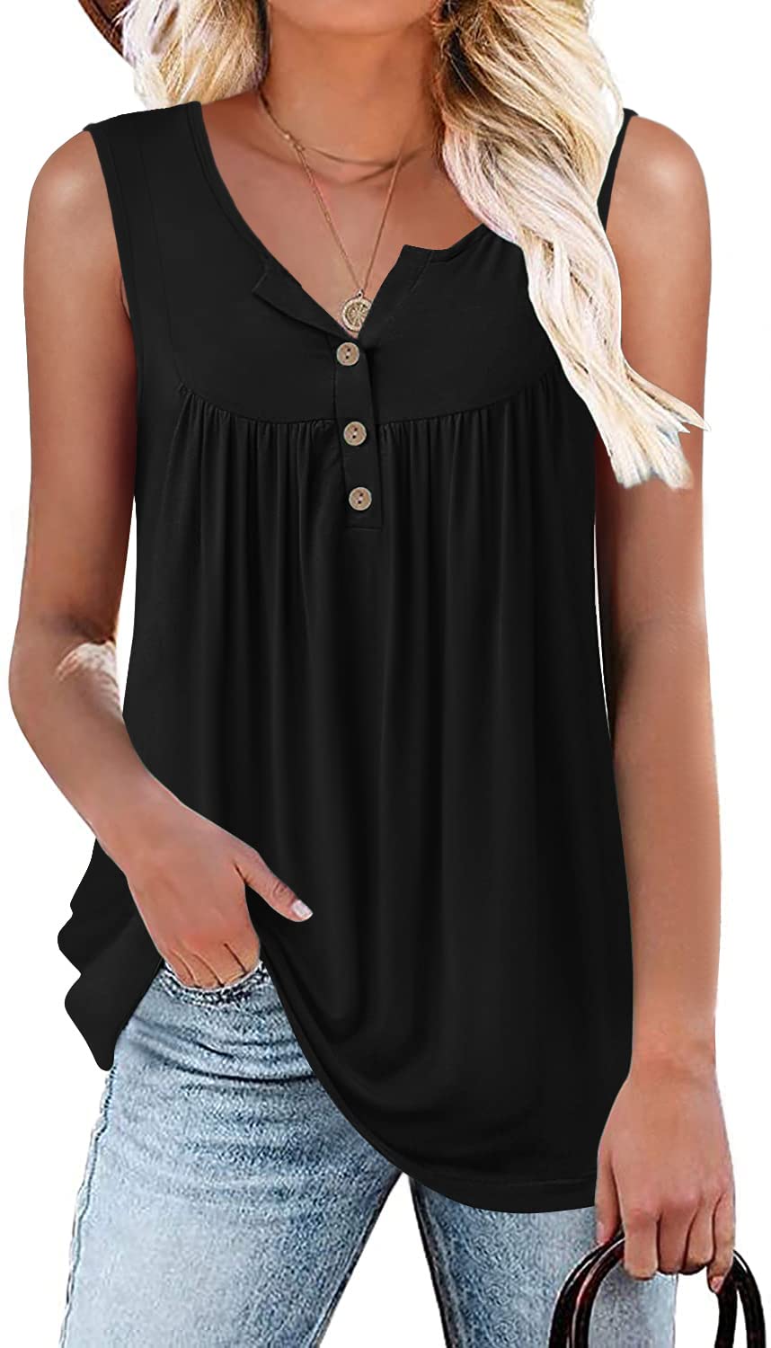 POPYOUNG 2026 Womens Summer Tank Tops Ladies Sleeveless Shirts Loose Fit Casual Blouse