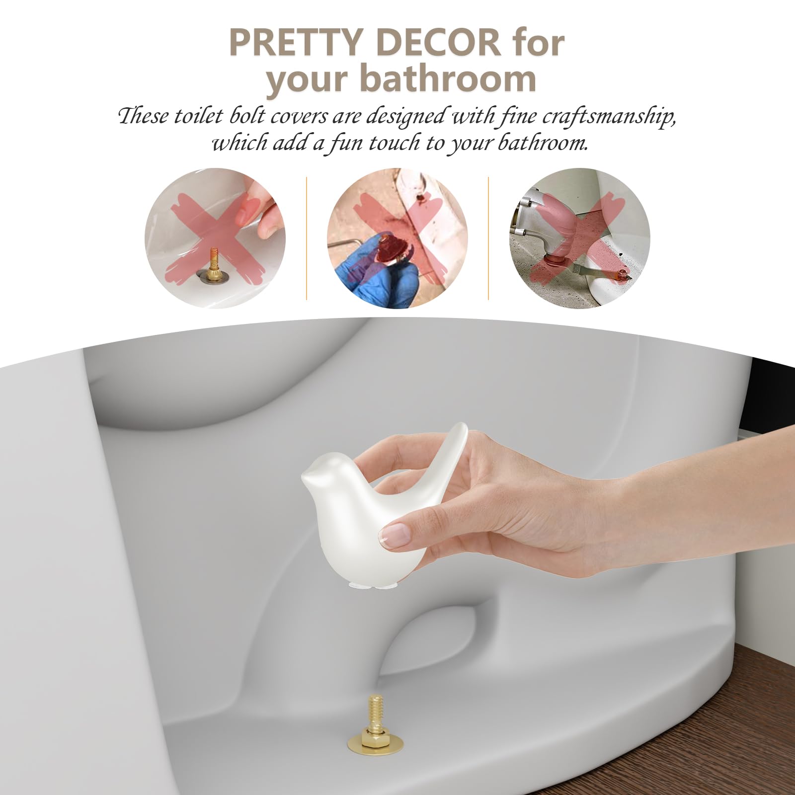 MENNTY Black Polar Bear Toilet Bolt Covers Decorative - 2 Glossy Black Ceramic Toilet Bolt Caps + 4 Universal Toilet Caps for Bottom of Toilet, Modern Monochrome Bathroom Decor