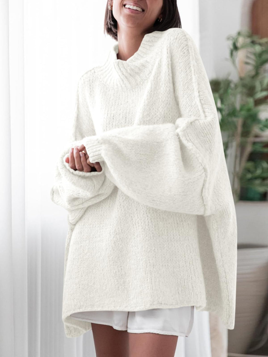 Saodimallsu Womens Oversized Sweaters Mock Neck Batwing Long Sleeve 2026 Fall Trendy Ribbed Knit Casual Tunic Sweater