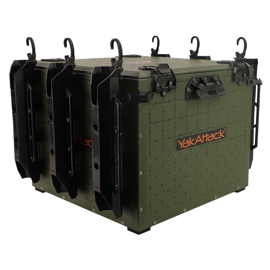 YakAttack BlackPak Pro 13" x 13" Fishing Crate with 3 Rod Holders - Battleship Grey | Compact Tackle Storage Box & Gear Organizer for Kayaks | Lightweight, Durable & Customizable Marine Accessory