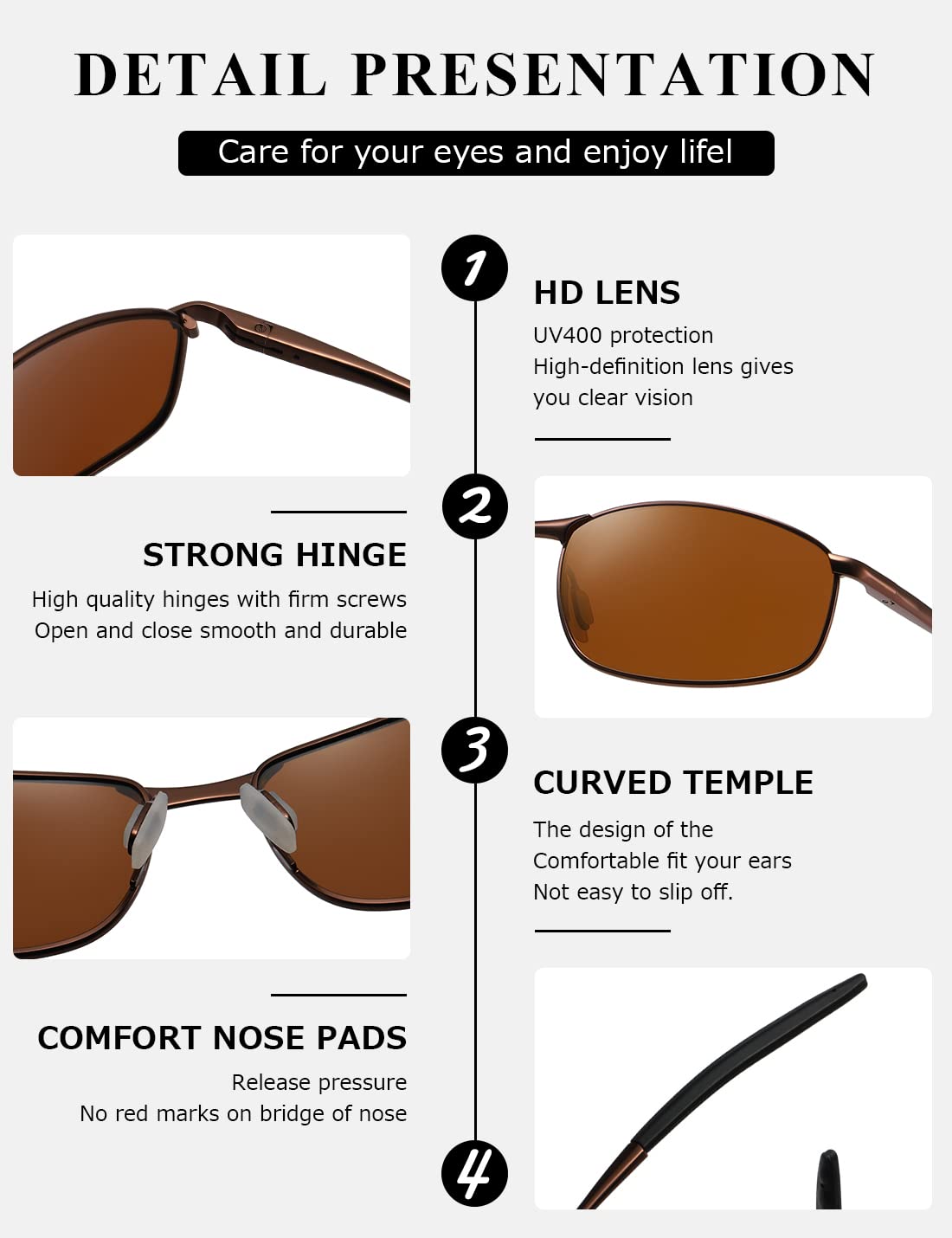 AEVOGUE Polarized Sunglasses For Men Rectangle Metal Frame Retro Sun Glasses AE0395