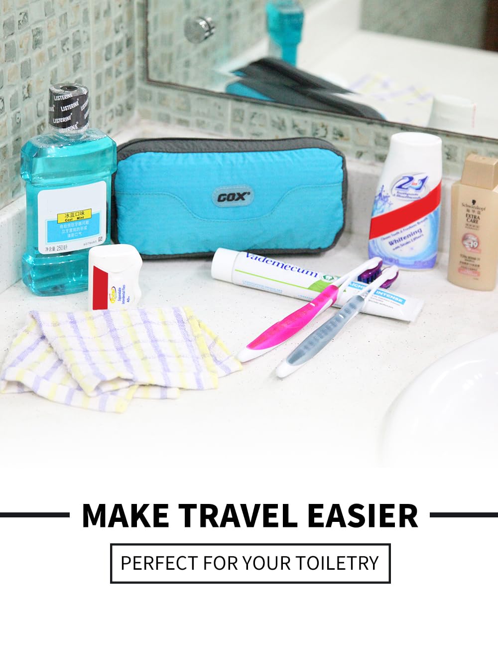 GOX Travel Small Toiletry Bag for Men Nylon Dopp Kit Medicine Bag Travel Organizer Pouch Shave Kits for Teens Toiletry Essentials Bathroom Compact (Black, 7.9 * 3.7 * 2 Inches)