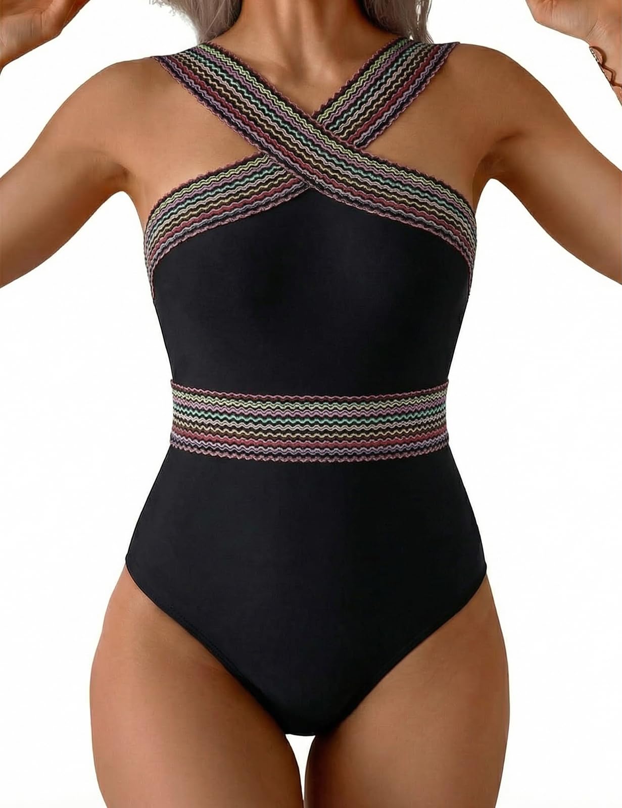Hilor Women's Tummy Control Swimsuits Slimming One Piece Bathing Suits Front Crossover Swimwear