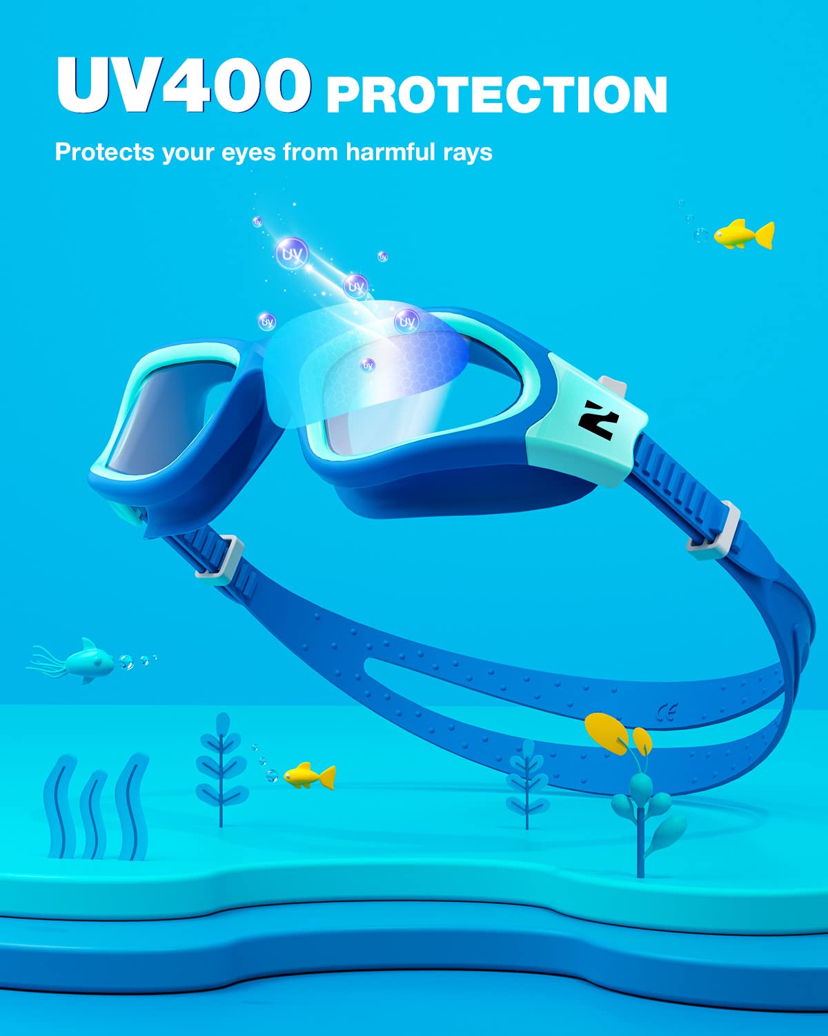 ZIONOR Kids Swim Goggles, G1MINI SE No Leak Anti-Fog Goggles for Kids 6-14, Soft Silicone Comfort Fit, Easy Adjust Strap