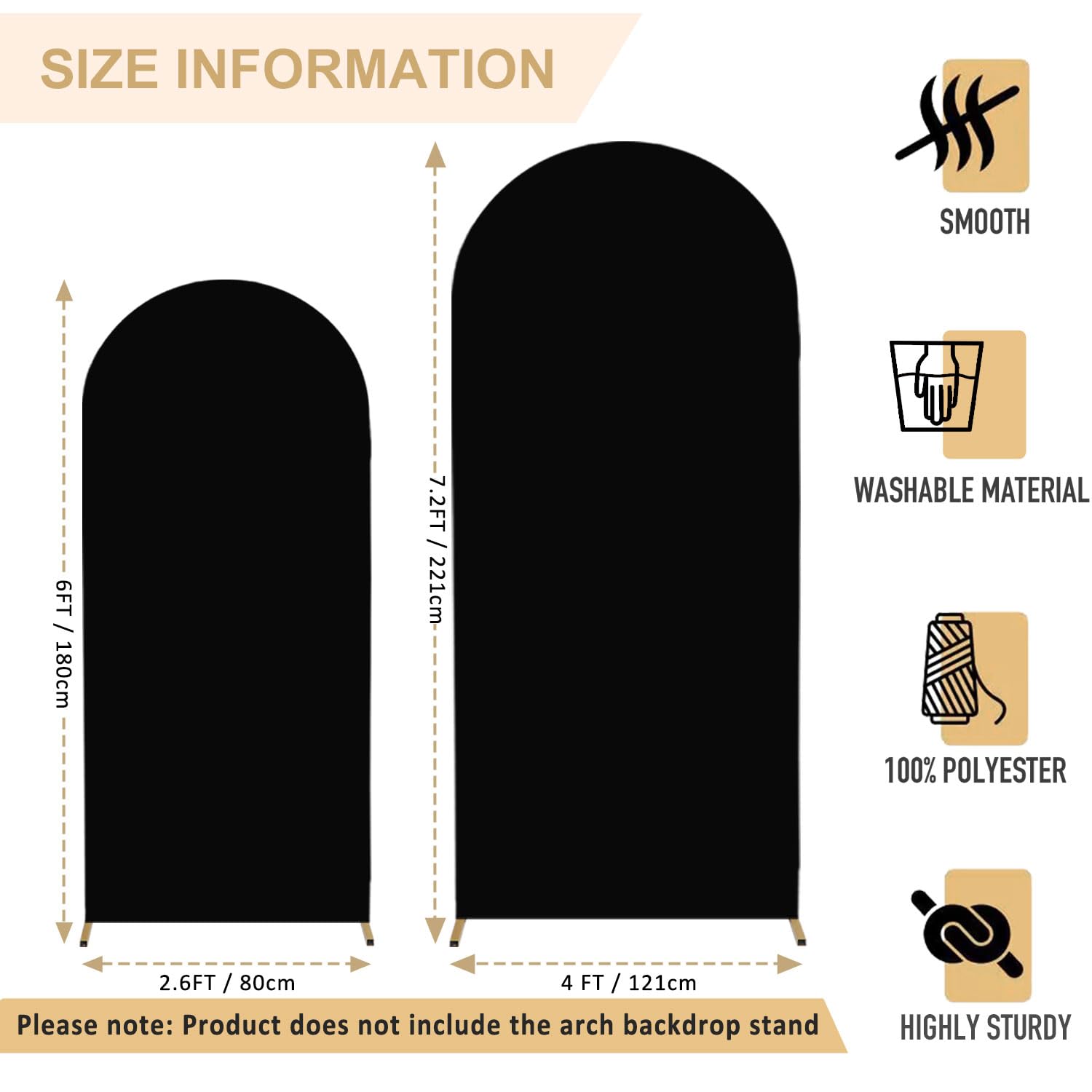 FANPROMS Beige Arch Backdrop Cover Set of 3 Wedding Arch Cover 4x5x6FT Round Top Arch Stand Cover for Fitted Arch Covers Spandex Backdrop Covers Set for Wedding Party Ceremony Decorations