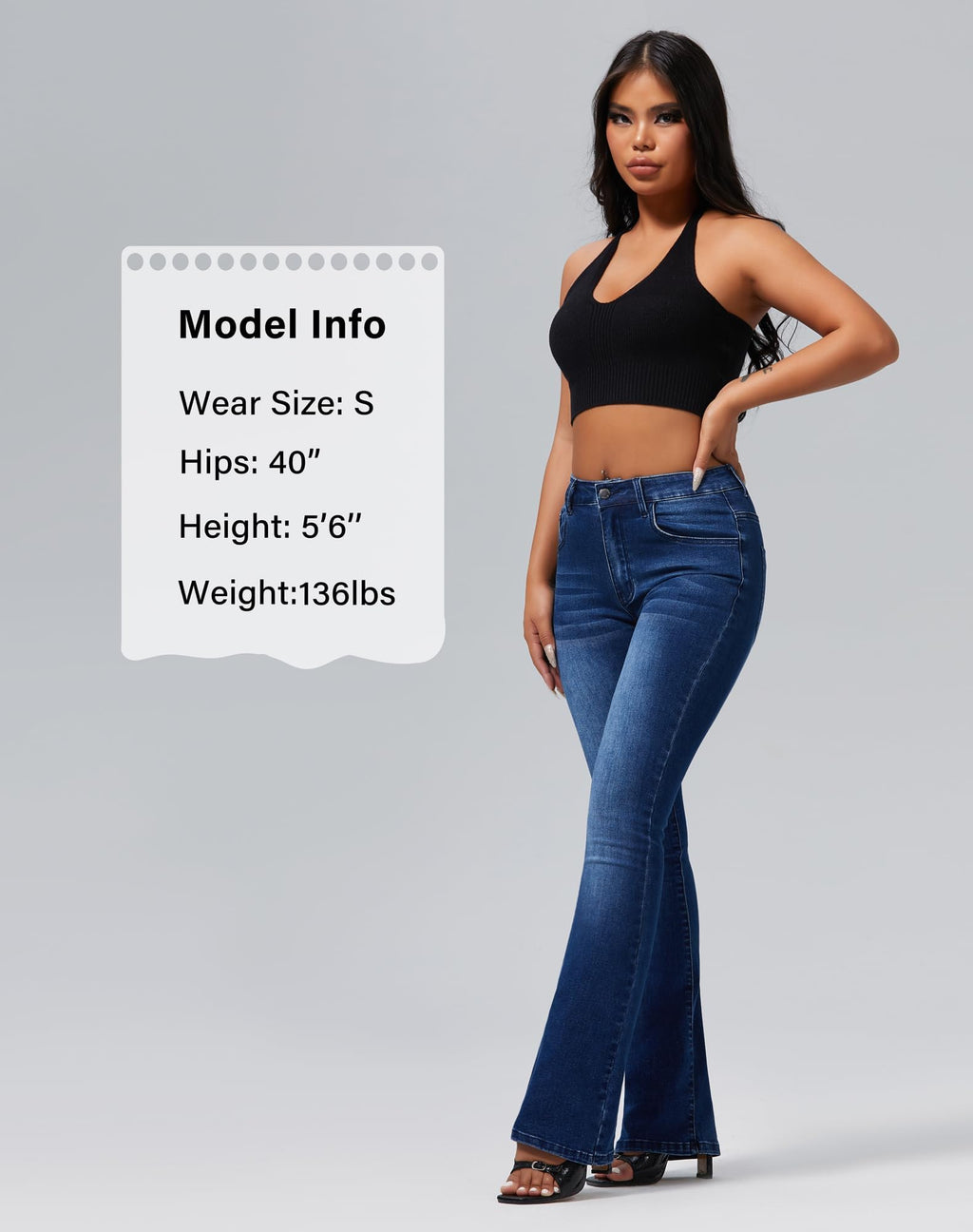 roswear Women's Trendy Stretchy Flare Jeans Mid Rise Bootcut Curvy Denim Pants