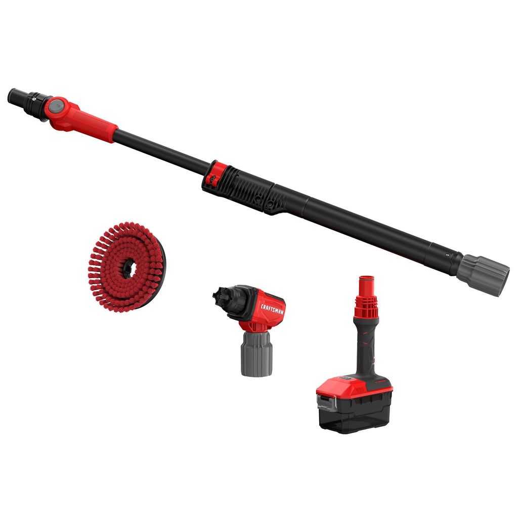 CRAFTSMAN V20 Cordless 2-in-1 Power Scrubber Kit, Multi-Purpose, Includes Bristle Brush, 2Ah Battery, V20 Battery Charger, and 60.5 in. Telescoping Pole (CMCPS520D1)