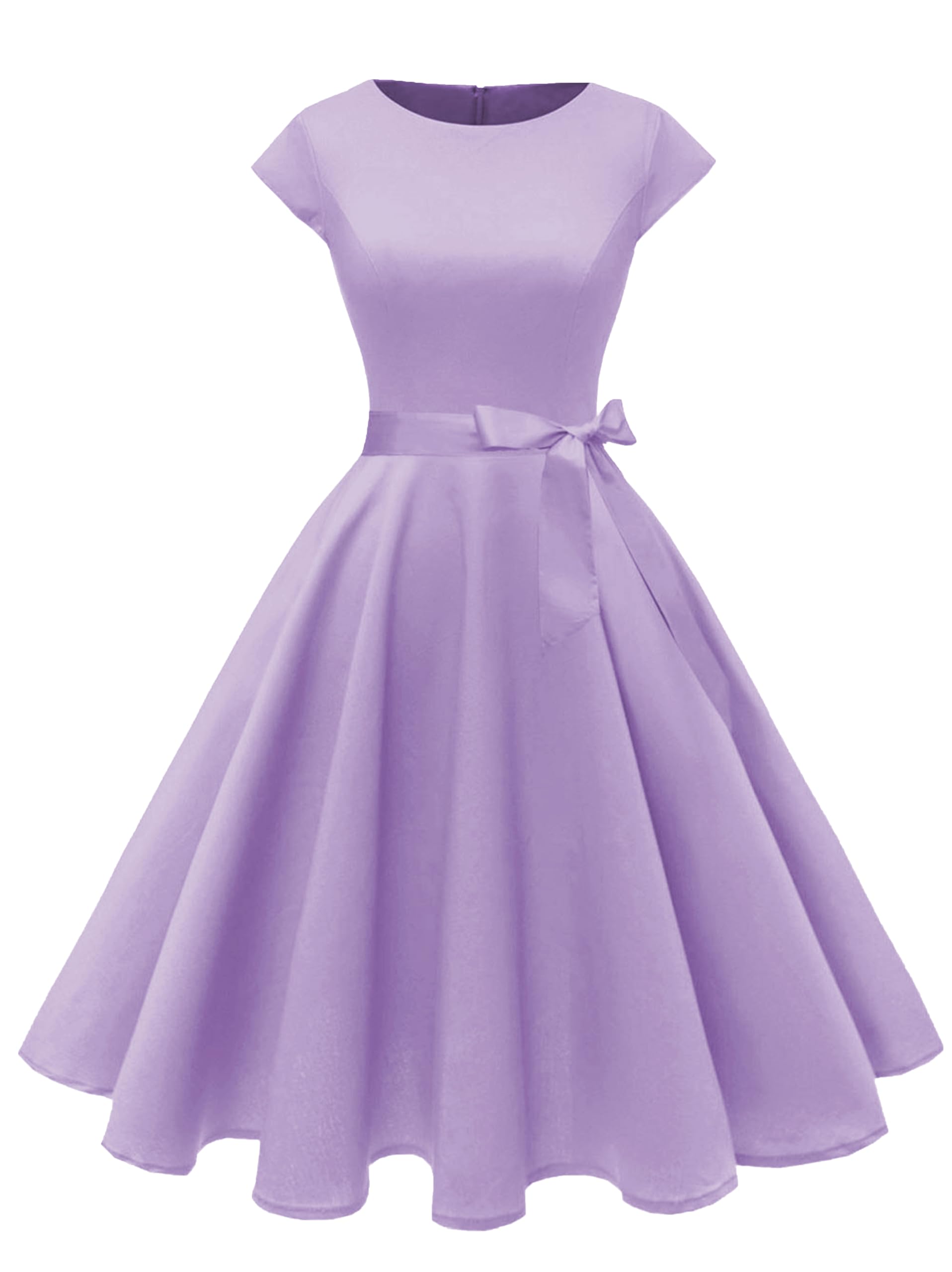 PUKAVT Women's 1950 Boatneck Cap Sleeve Vintage Swing Cocktail Party Dress with Pockets