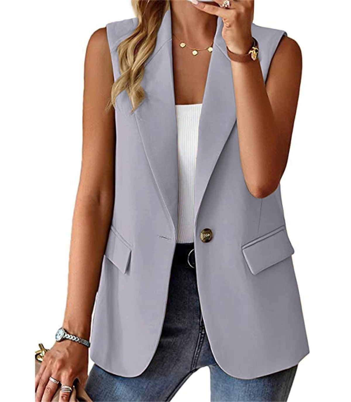 Sleeveless Blazer Vest for Women Summer 2026 Fashion Casual Lightweight Open Front Work Office Blazer Jackets with Pockets