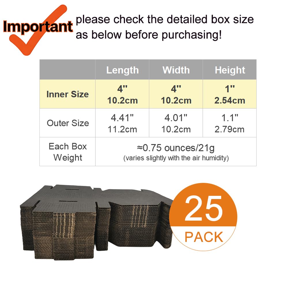 4x4x1'' Small Shipping Boxes 25 Pack, Corrugated Cardboard Mailers for Business, Black (CM441B25)
