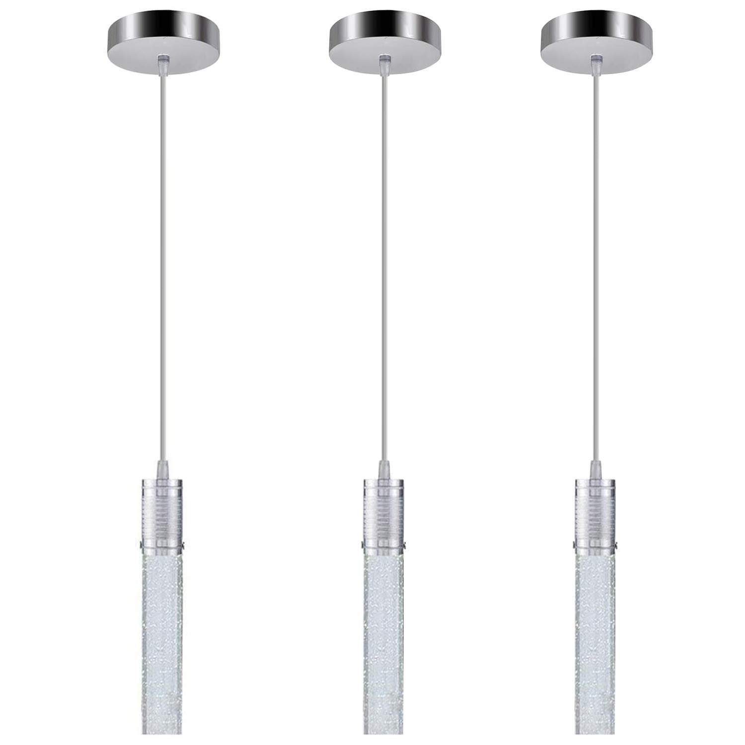 HAIXIANG Modern Kitchen Island Hanging Light Fixtures Crytstal Pendant Lighting for Kitchen Island Chrome Mini Chandelier with 6000K Daylight Bulb