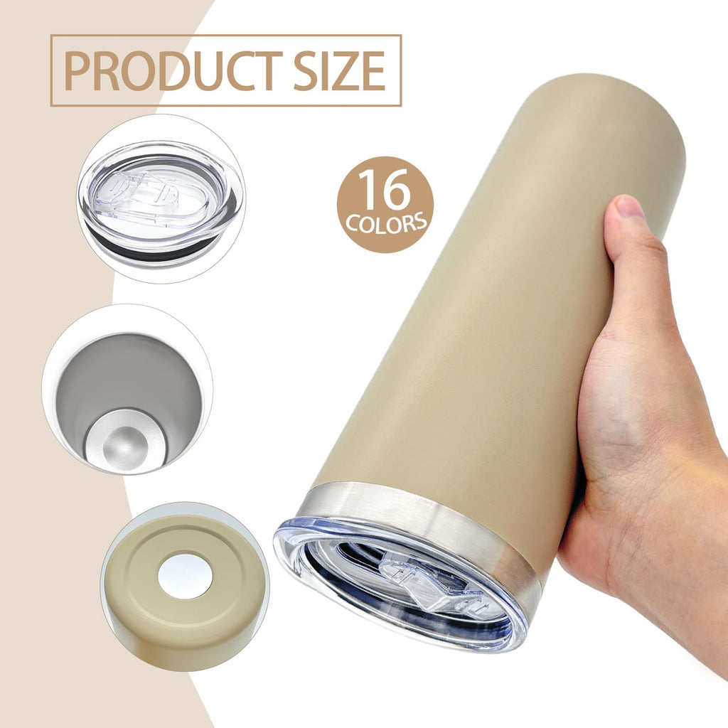 YOUKE OLA 16 Pack Stainless Steel Skinny Tumblers Bulk Straight Double Wall Powder Coated Insulated Tumbler with Lid and Straw for Laser Engrave, DIY Gift, 20oz Mix Colors