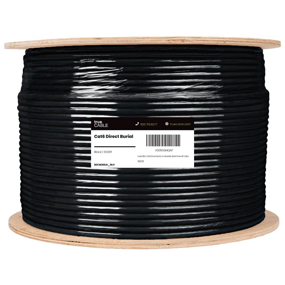 TRUE CABLE Cat6 Direct Burial Outdoor Bulk Ethernet Cable, Shielded F/UTP, 500ft, Brown, 23AWG Solid Bare Copper, Heavy Duty Outdoor, OSP Jacket, Waterproof, UV, 550MHz, PoE++ 100W (4PPoE)