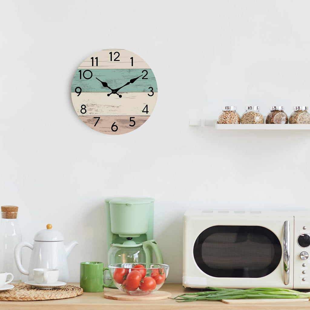 KECYET Wall Clock Silent Non-Ticking Wooden Clocks Battery Operated 8 Inch Small Country Retro Rustic and Beach Style Decorative for Kitchen, Home, Bathroom, Bedroom (Blue)
