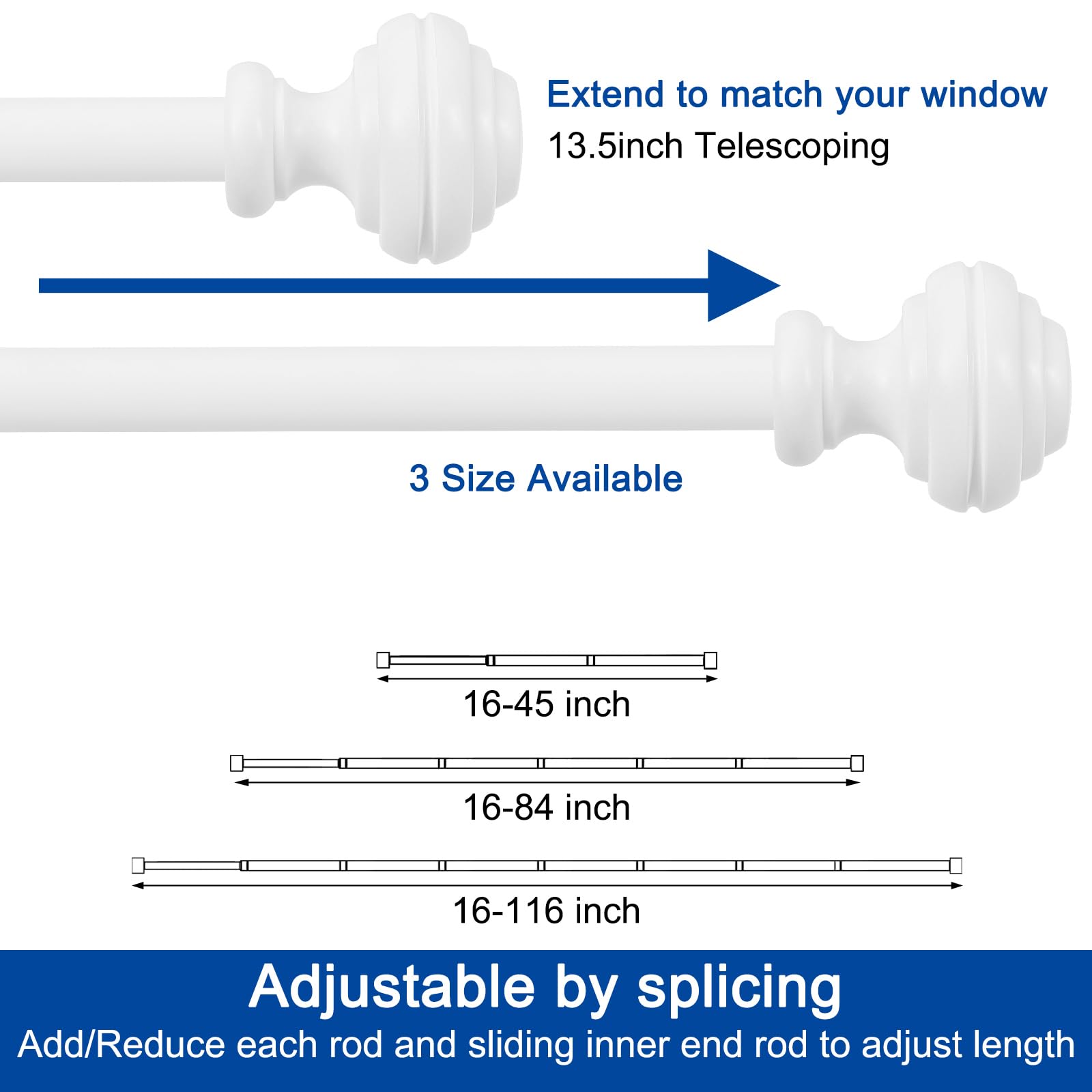 Curtain Rods for Windows 48-84 inch,3/4 inch Heavy Duty Adjustable Decorative Curtain Rod with Modern Finials,Window Rods for Bedroom, Living Room,Patio and Kitchen
