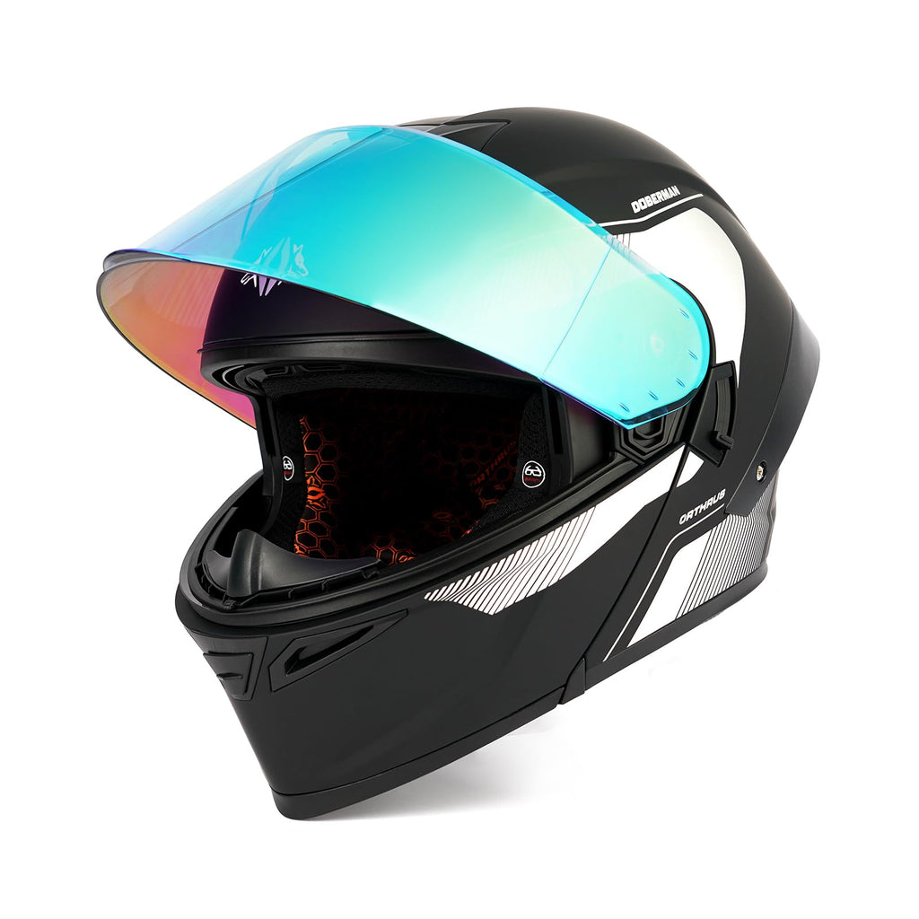 Orthrus Modular LED Full Face Motorcycle Helmet - DOT Approved Flip-Up Dual Visor Sun Shield & Bluetooth Ready for Adults Men Women - Street Bike/Motocross (Dobermann Gold, S)