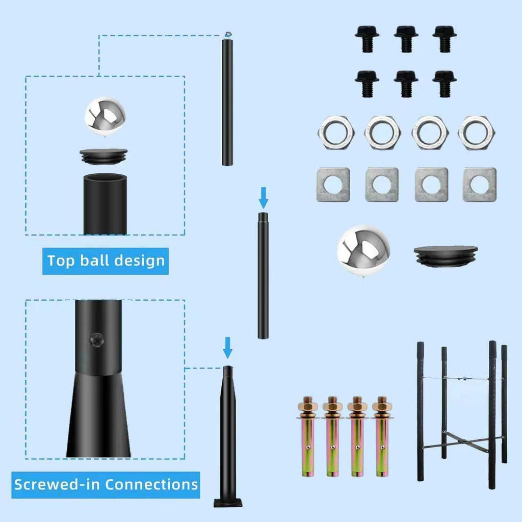 Outdoor Light Pole with Fillable Base, 8ft Cast Iron Lamp Post, 5-Section Heavy Duty Adjustable Pole for Garden, Yard, Pathway & Parking Lot, Portable Sand/Water Box Street Light Stand