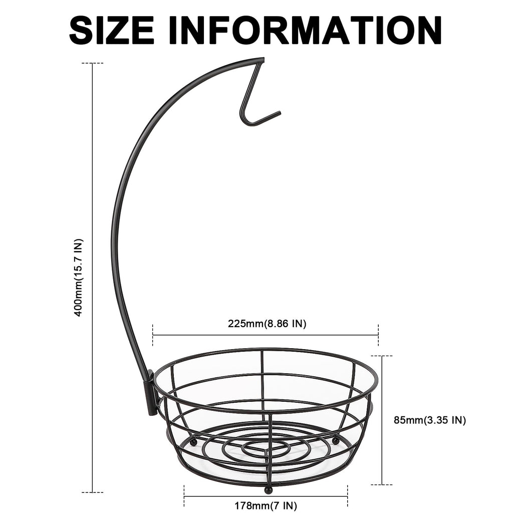 Livabber Countertop Fruit Basket Bowl with Banana Hanger, Modern Standing Fruit Vegetable Bowl Storage, with Banana Tree Holder for Kitchen Dinning Table (Round Marble, Black)