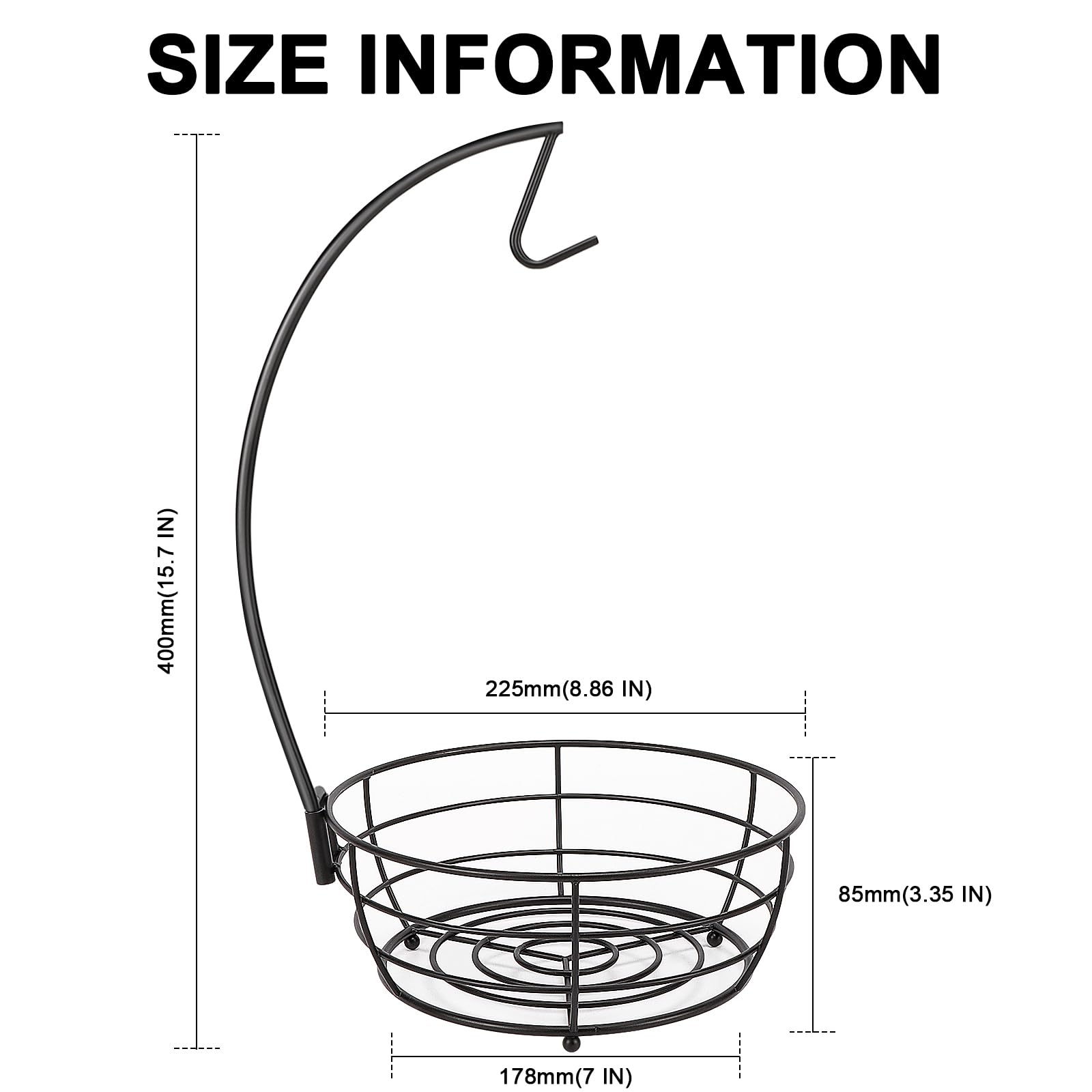 Livabber Countertop Fruit Basket Bowl with Banana Hanger, Modern Standing Fruit Vegetable Bowl Storage, with Banana Tree Holder for Kitchen Dinning Table (Round Marble, Black)