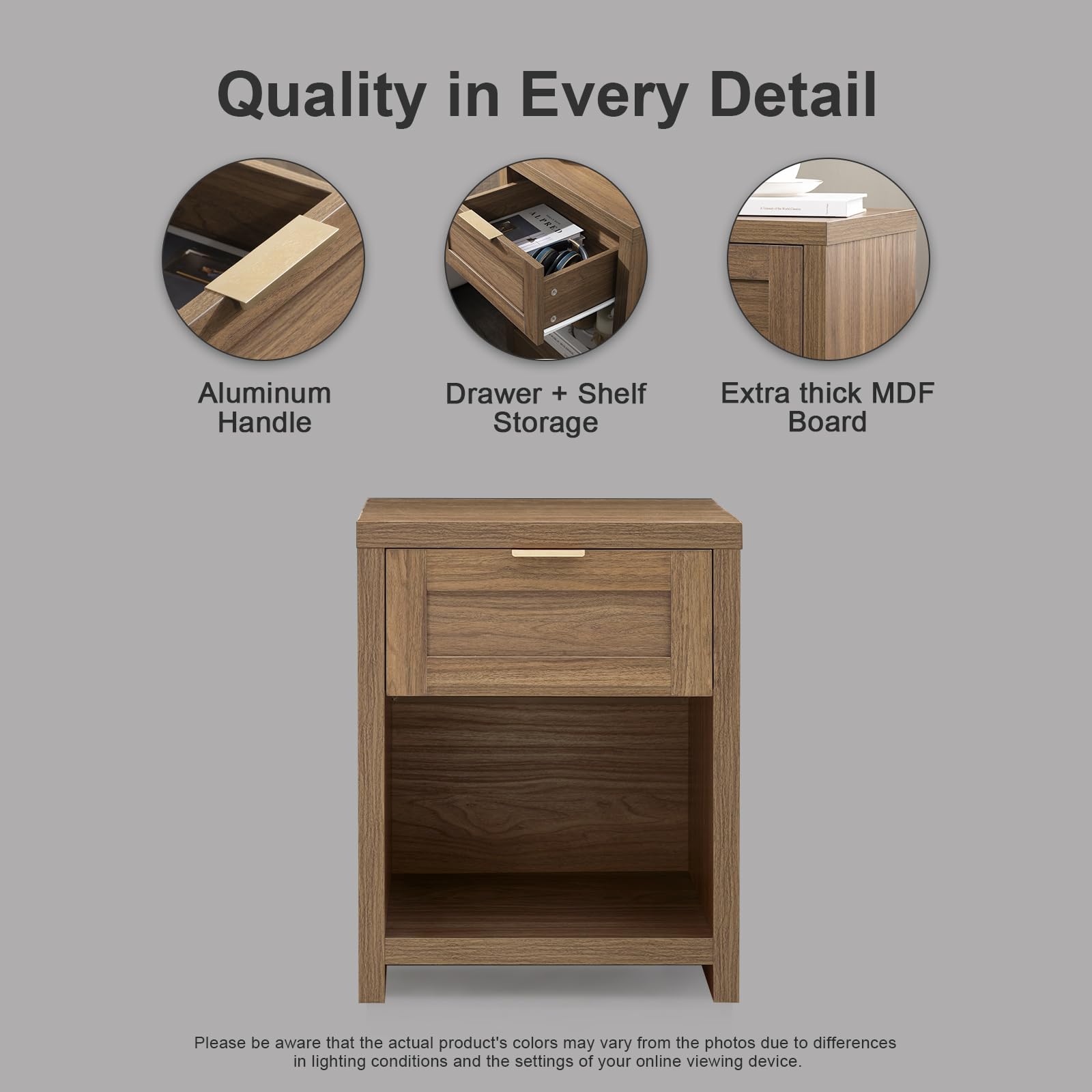 OAKHAM HOME Nightstand Set of 2 Farmhouse Bedside Tables with Drawer and Storage Shelf Modern Boho End Side Tables for Bedroom Sofa, Light Oak
