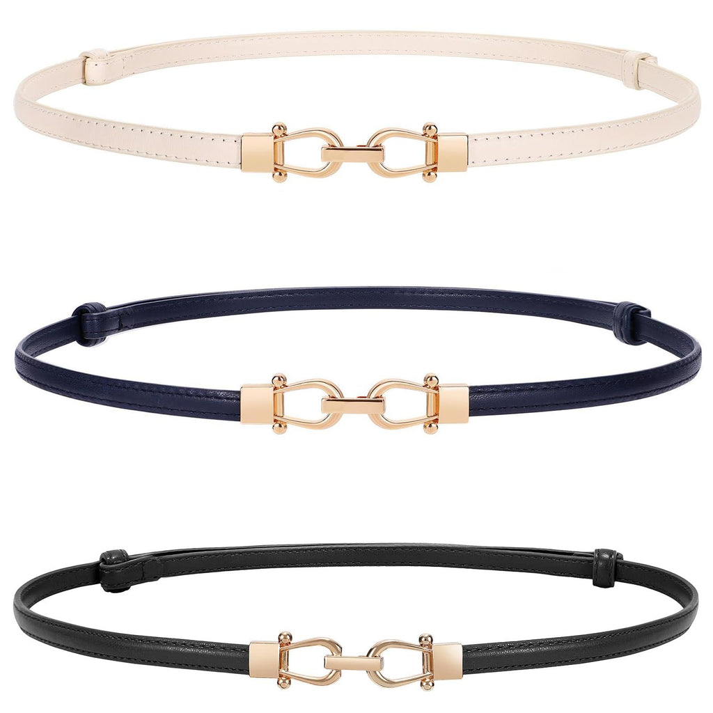 WERFORU Women Classic Leather Belt With Square Gold Silver Buckle For Jeans Pants