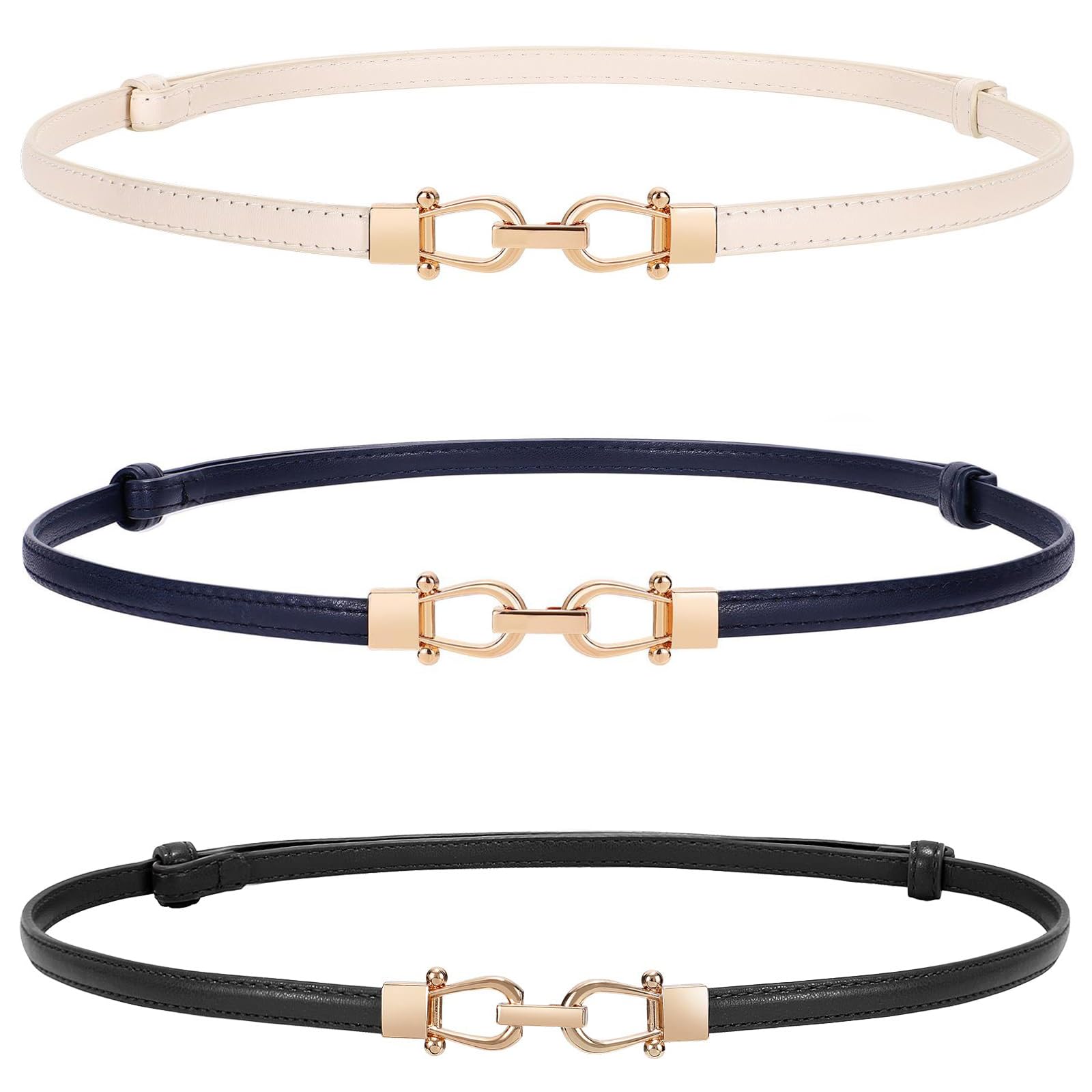 WERFORU Women Classic Leather Belt With Square Gold Silver Buckle For Jeans Pants