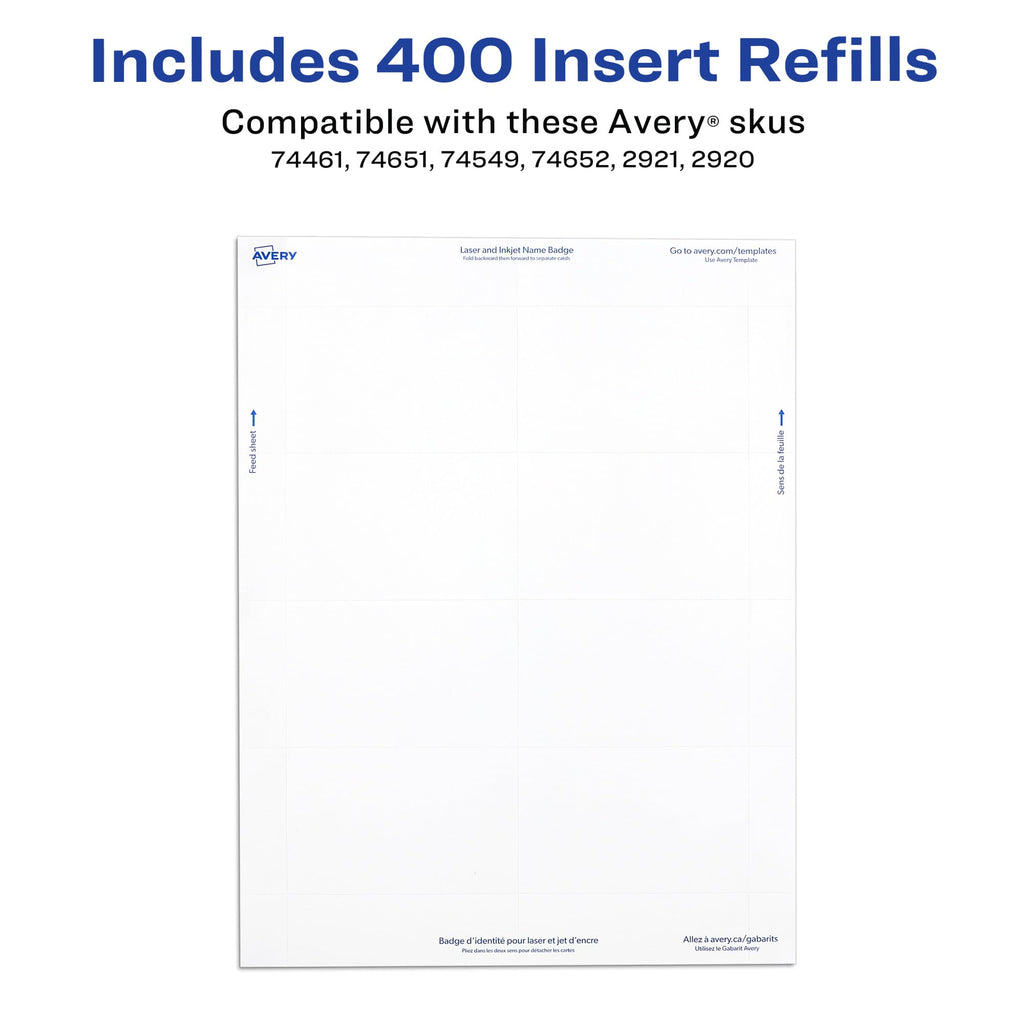 Avery Customizable Name Badge Inserts, 2.25" x 3.5", White, 400 Printable Name Tag Inserts (5390), Pack of 5