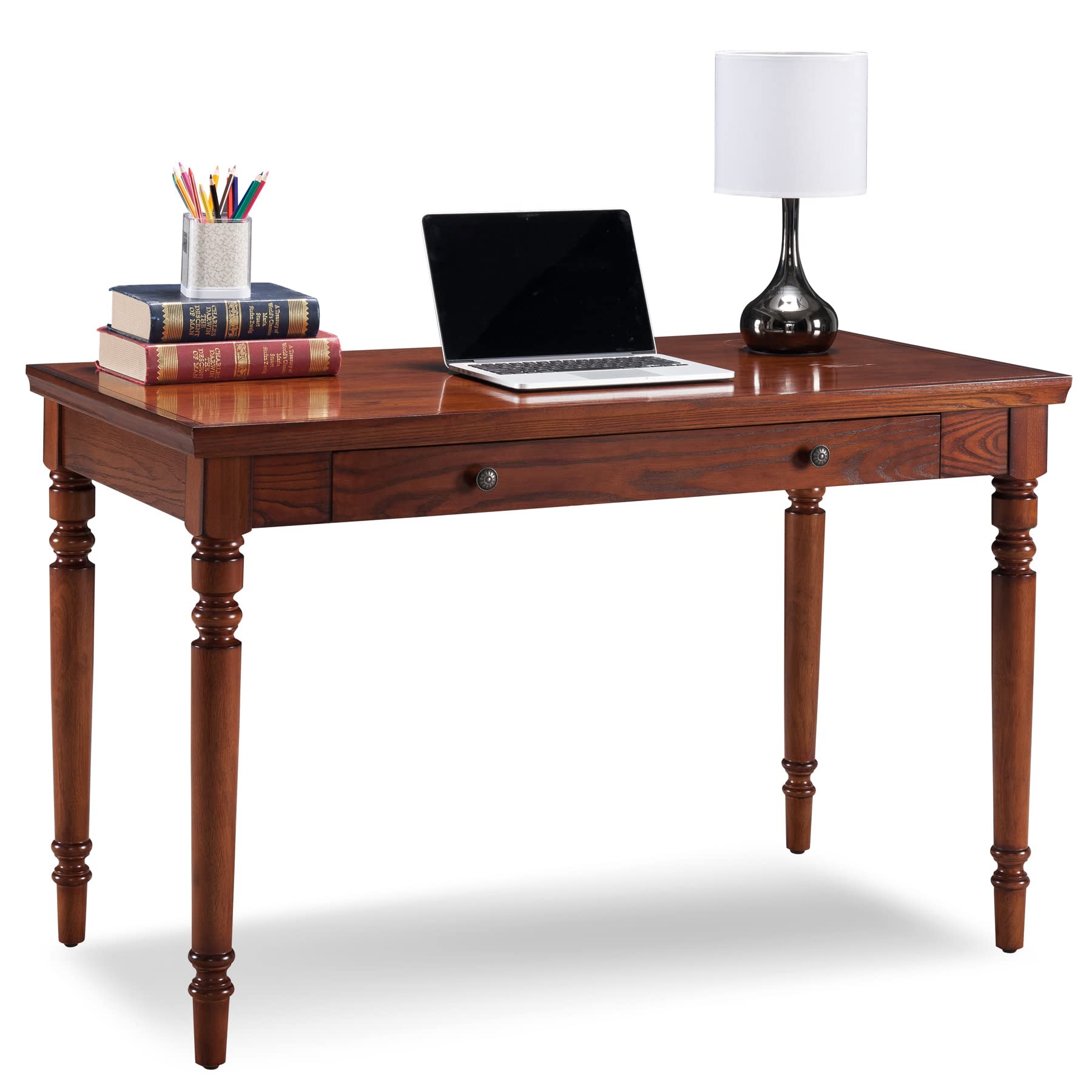 Leick Home Cottage White Turned leg Laptop Desk with Center Drawer, White
