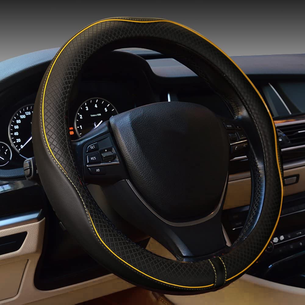 Car Steering Wheel Cover, Anti-Slip, Safety, Soft, Breathable, Heavy Duty, Thick, Full Surround, Sports Style (Black)