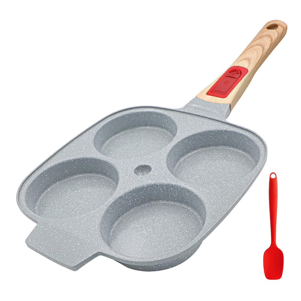 RANX INGST Ceramic Egg Frying Pan, Nonstick 4 Cup Fried Egg Pan with Detachable Handle, Omelette Pan Induction Compatible - Blue