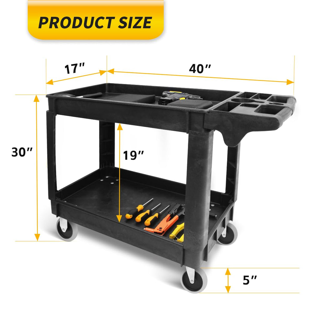 MaxWorks 50993 500-lb Utility Service PP Cart with Two Trays and Wheels 40 inch x 17 inch Overall Dimensions