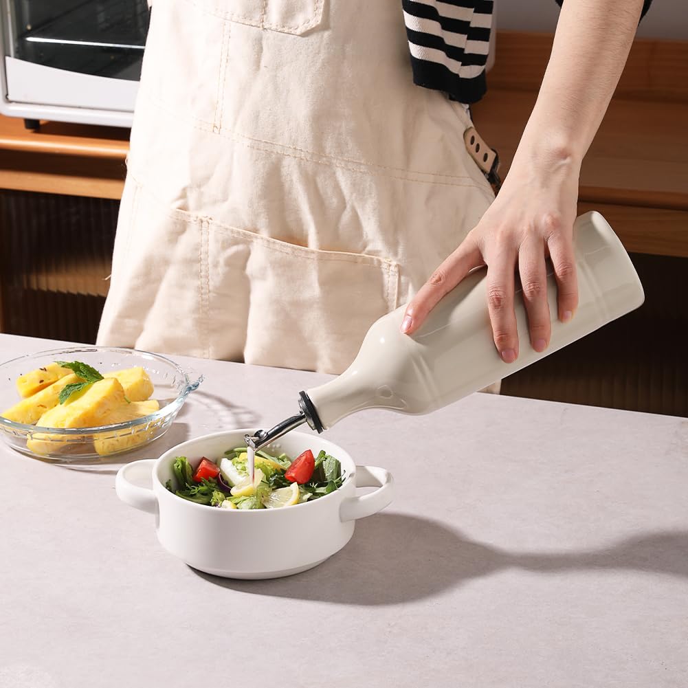 Sweejar Ceramic Olive Oil Dispenser Bottle, Opaque Oil Cruet Protects to Reduce Oxidation, Suitable for Storage Vinegar, Coffee Syrups & Other Liquids, Pack of 1, 15.5 Fl Oz(Beige)