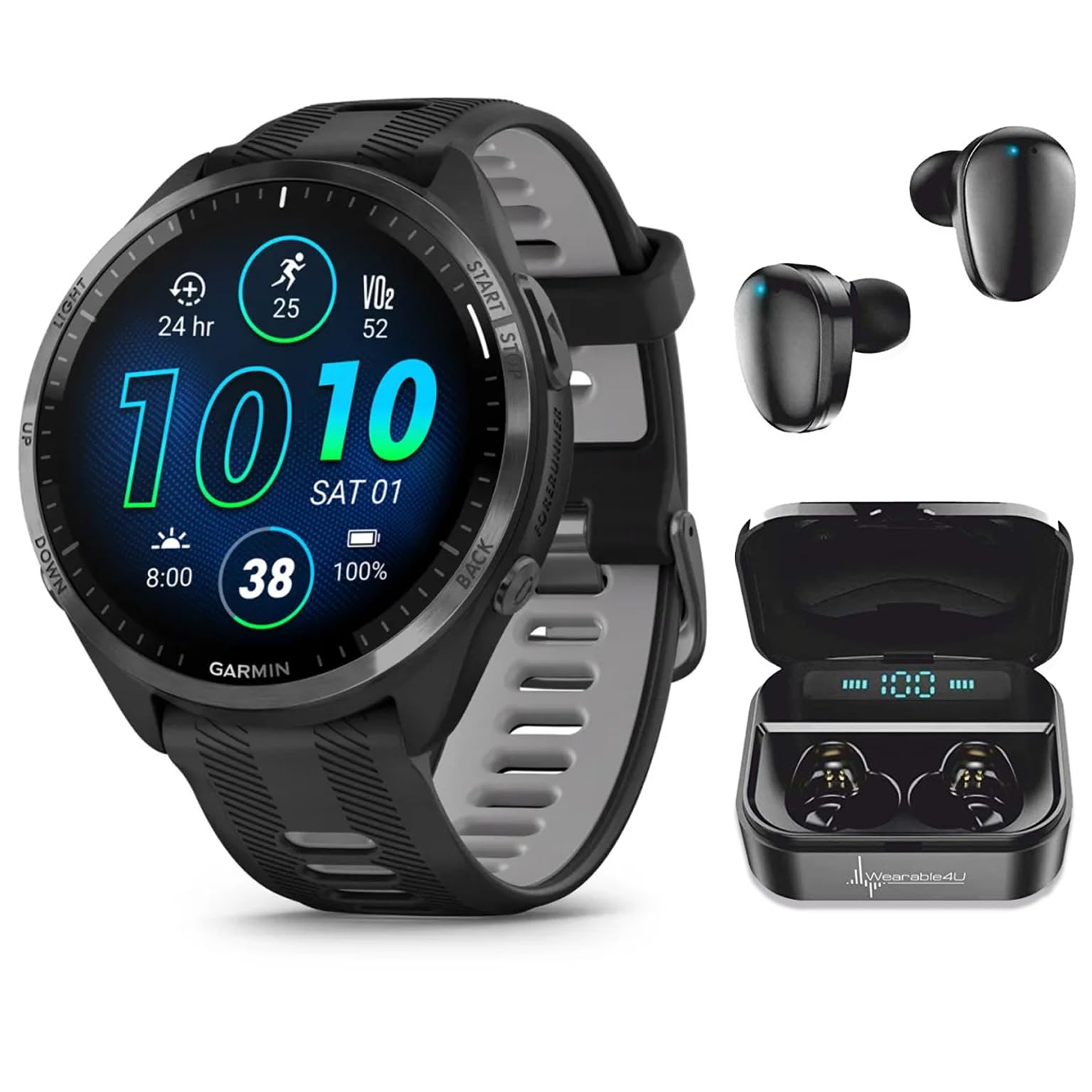 Garmin Forerunner 965 Premium GPS Running and Triathlon 47 mm Smartwatch with AMOLED Touchscreen Display, Carbon Gray DLC Titanium Bezel and Yellow Silicone Band + Black Earbuds Bundle