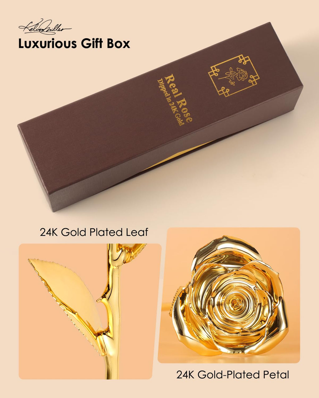 24K Gold Dipped Real Rose – Handcrafted, Bold, One of a Kind – Romantic Gift for Her – Ideal for Birthday, Anniversary, Mother’s Day, Valentine’s (Black)