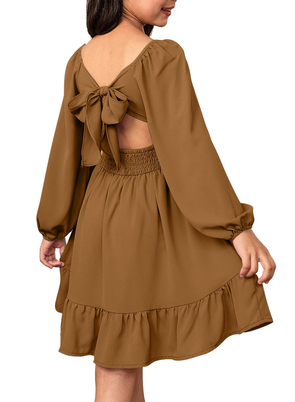 blibean Girls Fall Long Leeve Tie Back Dress Size 6-15 Years