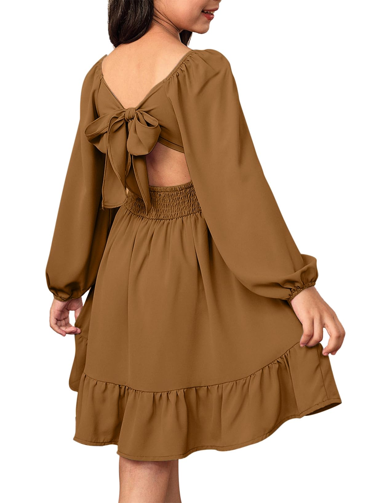 blibean Girls Fall Long Leeve Tie Back Dress Size 6-15 Years