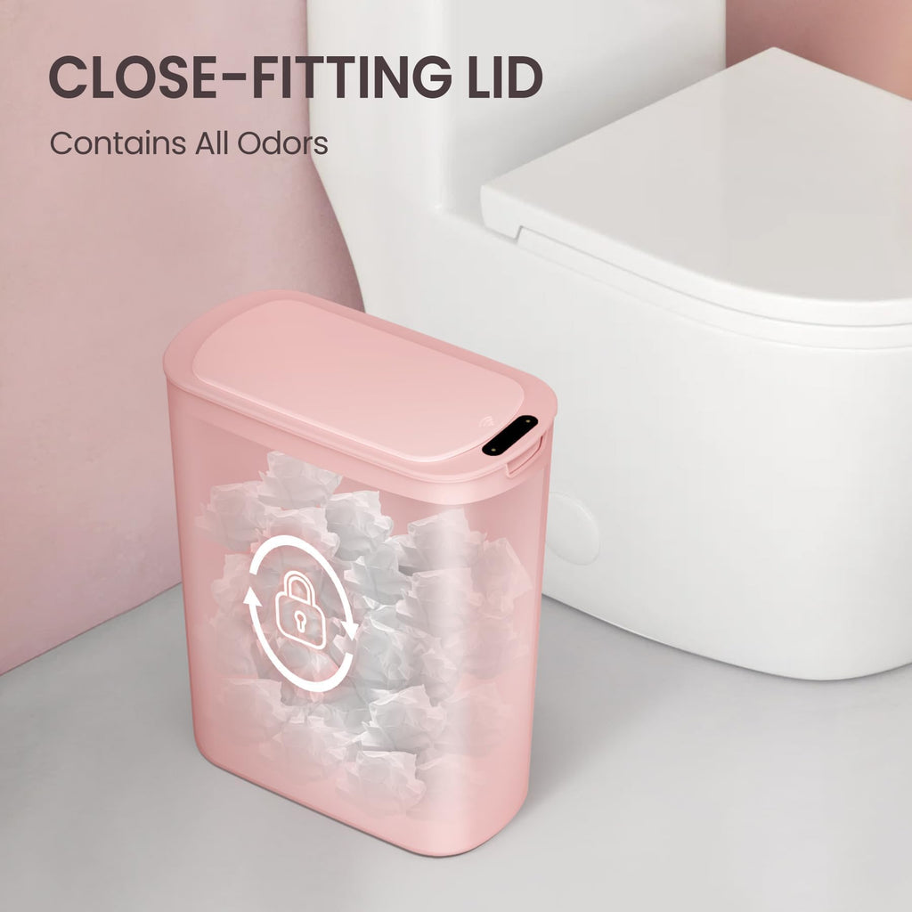 Cesun Automatic Motion Sensor Black Bathroom Trash Can with Lid, 2.6 Gallon Touchless Trash Bin, Smart Plastic Slim Garbage Can Small Wastebasket for Toilet, Office, rv, Bedroom, Living Room