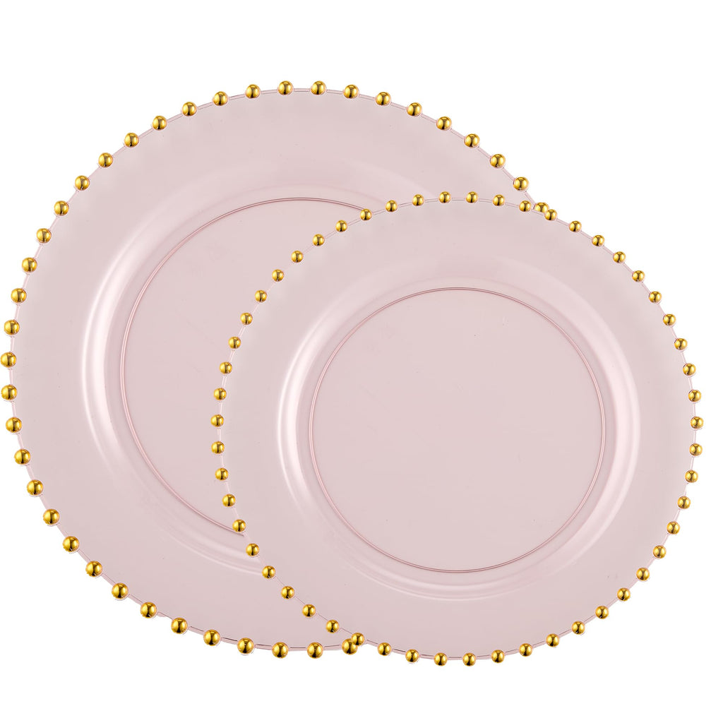 PLASTICPRO 32 Piece Combo Plastic Dinner Plates Disposable Plastic Fancy Heavy Duty Party Dishes 7 inch and 10 inch, Black and Gold Beaded