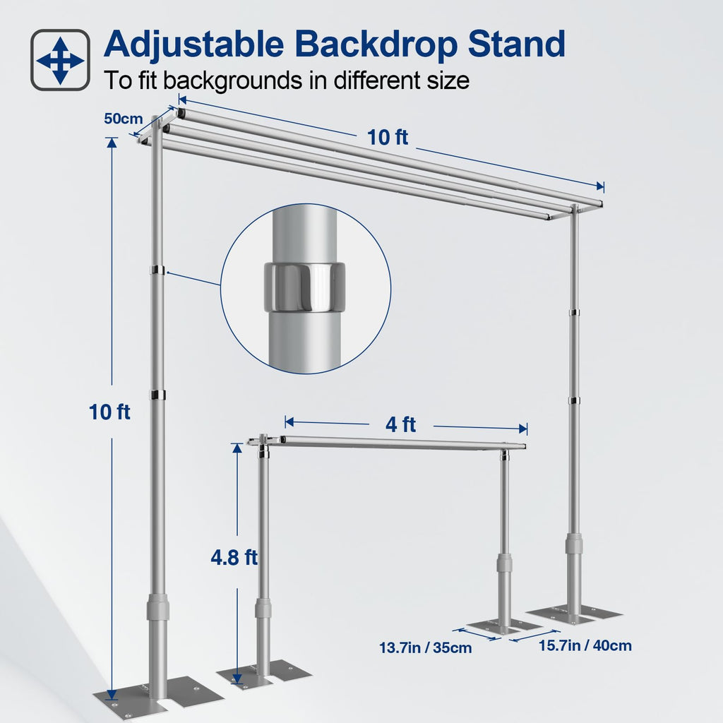 EMART Backdrop Stand Heavy Duty 8.9x10Ft,Three Crossbar Pipe and Drape Photo Background Support Kit, Adjustable Metal Frame with Flat Base for Wedding Birthday Party Decorations-Black