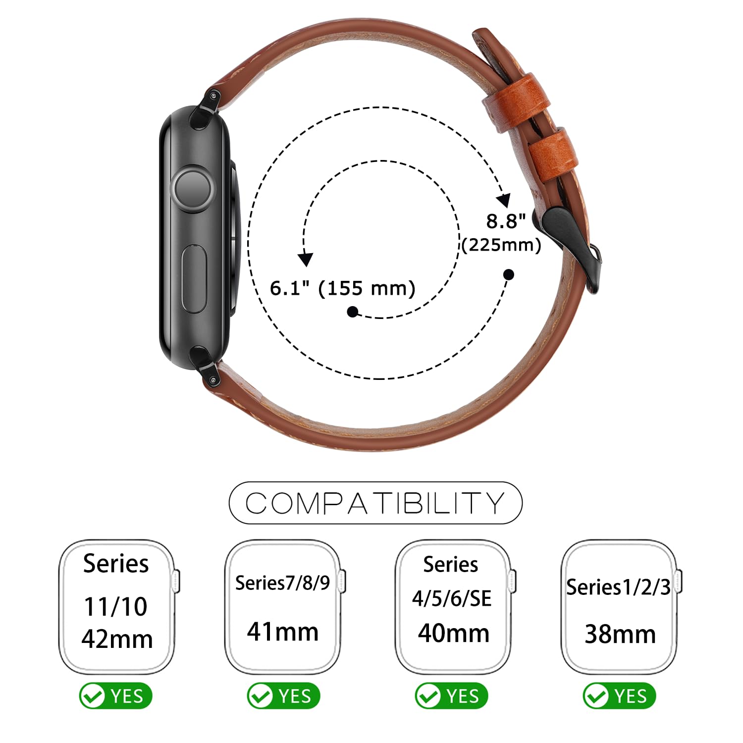 Tasikar Bands Compatible with Apple Watch Band 42mm (Series11/10) 41mm 40mm 38mm Men Genuine Leather Replacement Bands Compatible with Apple Watch SE Series 11 10 9 8 7 6 5 4 3, Black